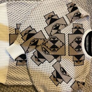 Men's Vintage Sir William Geometric Crewneck Sweater - Beige and Black